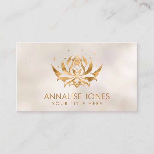 Golden Lotus flower shape and moon on pearl Business Card (Front)
