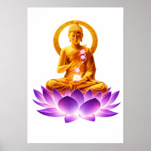 Golden Lotus Meditation Buddha Spiritual Yoga Desi Poster