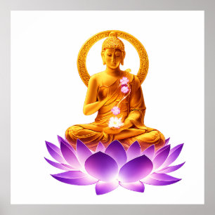 Golden Lotus Meditation Buddha Spiritual Yoga Desi Poster