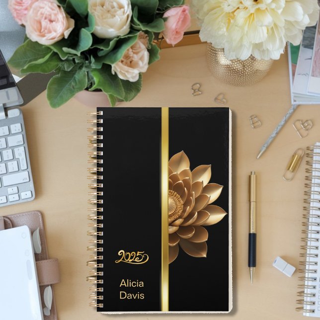 Golden Lotus on Black | your name | 2025 Planner (Creator Uploaded)