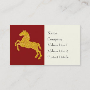 Golden Lotus Petal Pattern Horse On Dark Red Business Card