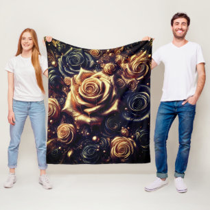Golden Lotus Radiance – Abstract Mystical Design Fleece Blanket