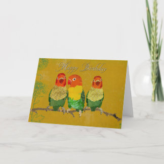 Golden Love Birds  Birthday  Card