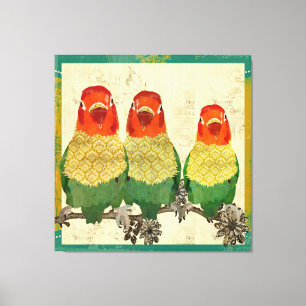 Golden Love Birds  Vintage  Canvas Print