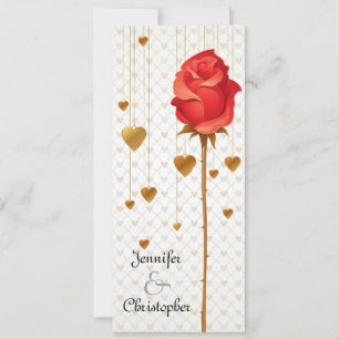 Golden Love Hearts and Rose Wedding Invitation