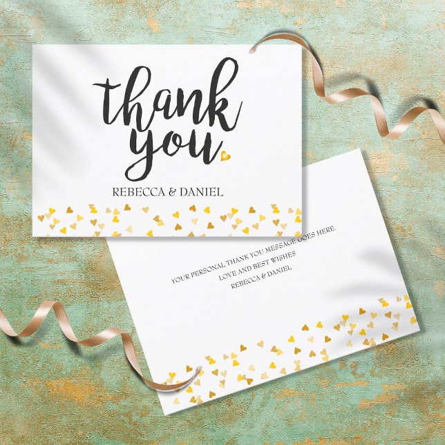 Golden Love Hearts Confetti Script Thank You Card (Creator Uploaded)
