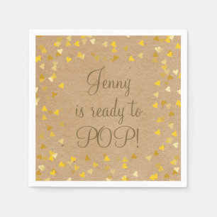 Golden Love Hearts She's Ready to Pop Baby Shower Napkin