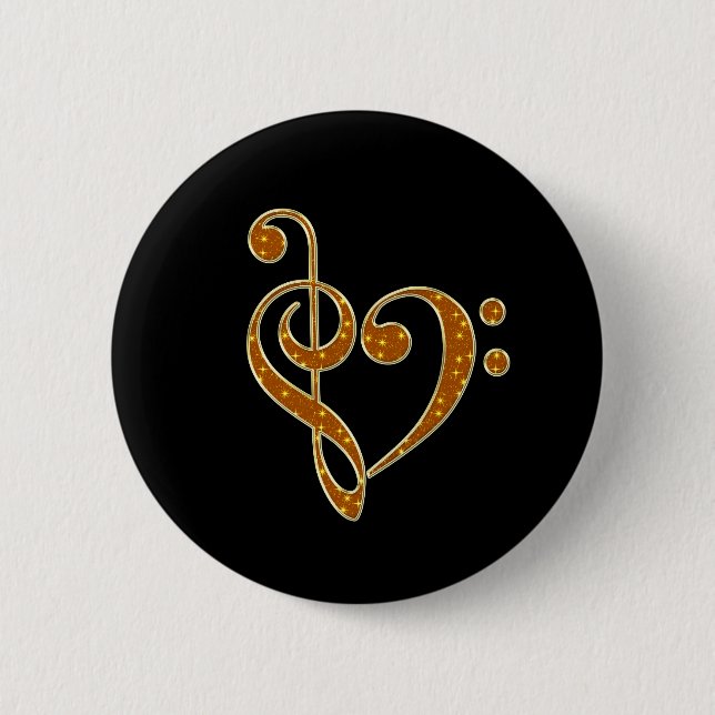 Golden Love Musical Notes 6 Cm Round Badge (Front)