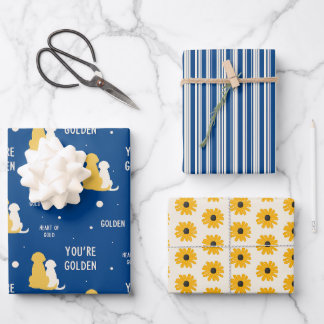 Golden Love Wrapping Paper Set of 3