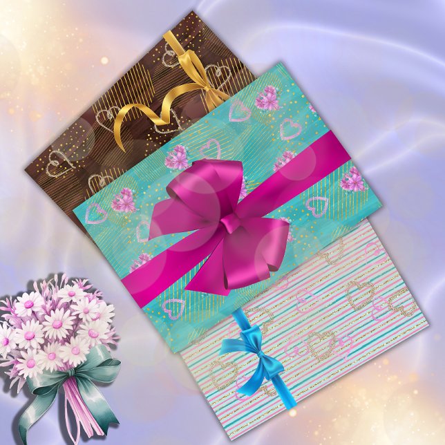 Golden Love  Wrapping Paper Sheet (Colorful and elegant)