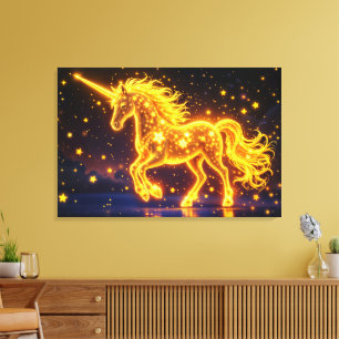 Golden lovely unicorn glow cute magic neon canvas print