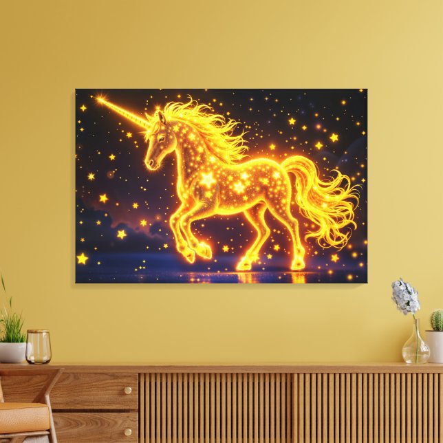 Golden lovely unicorn glow cute magic neon canvas print (Insitu(LivingRoom))