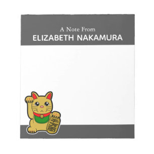 Golden Lucky Cat Personalised Notepad
