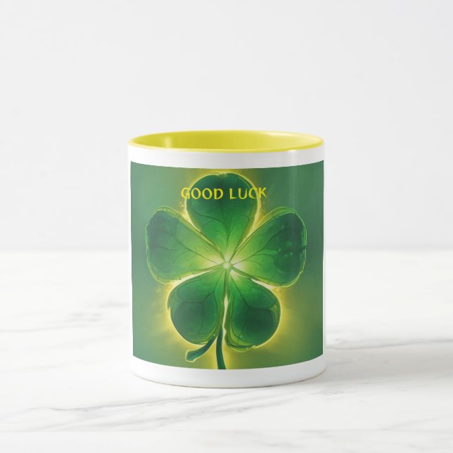 Golden Lucky Clover Glow Good Luck Mug (Center)