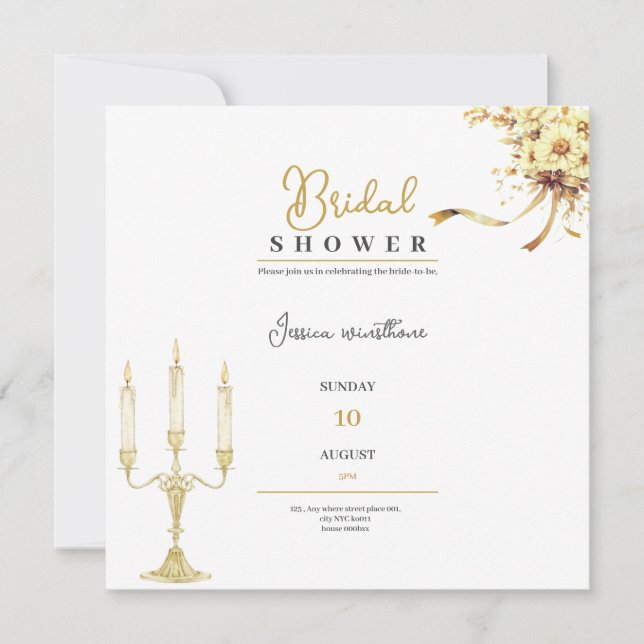 golden luxurious bridal shower invitation (Front)