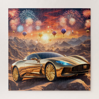 golden luxury car in a desert landscape jigsaw puzzle