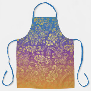 Golden Luxury Paisley on Blue, Purple and Orange Apron