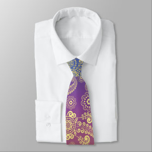 Golden Luxury Paisley on Blue, Purple and Orange Tie