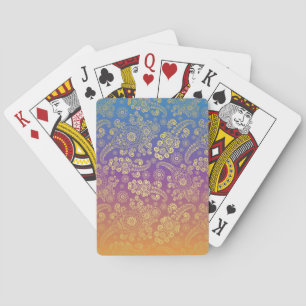 Golden Luxury Paisley on Blue Purple Orange Playing Cards