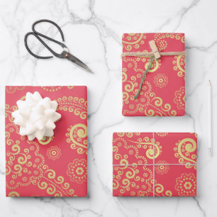 Golden Luxury Paisley on Tropical Pink Wrapping Paper Sheet