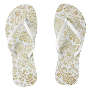 Golden Luxury Paisley on White Background Jandals