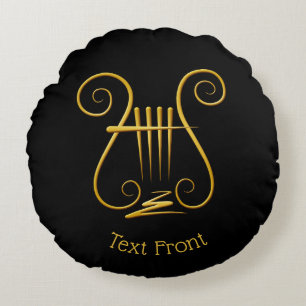 Golden Lyre Round Cushion