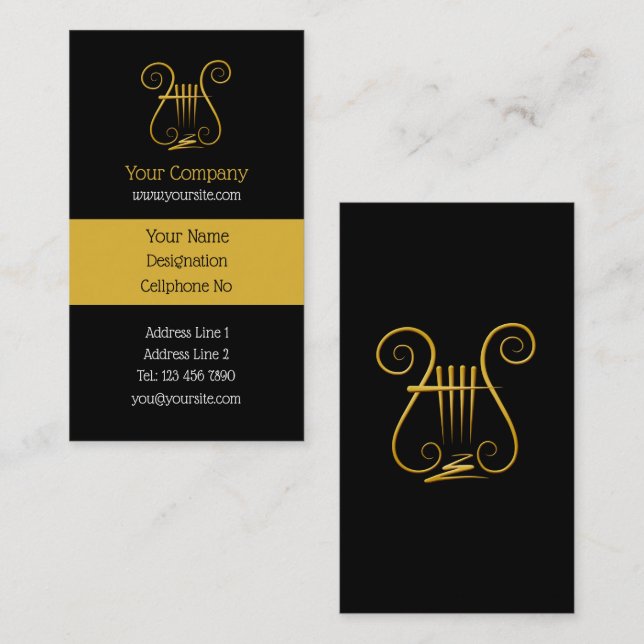 Golden Lyre Vertical Business Card (Front/Back)
