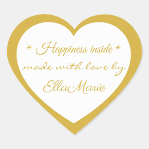 Golden Made with love by X, Custom Elegant Heart Sticker