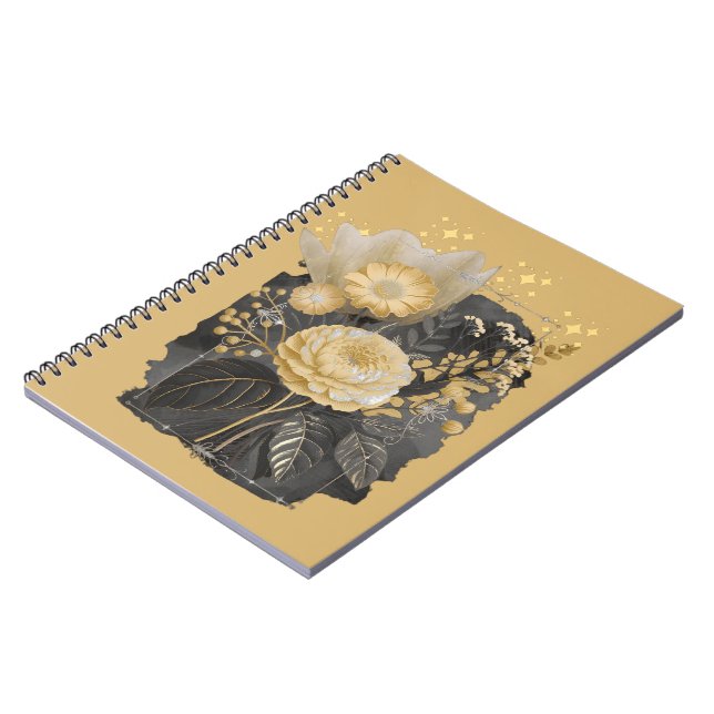 Golden Magical Floral Bouquet in Silver Frame Notebook (Left Side)