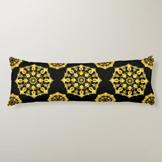 Golden Mandala Design With Symmetrical Patterns Body Cushion (Front)