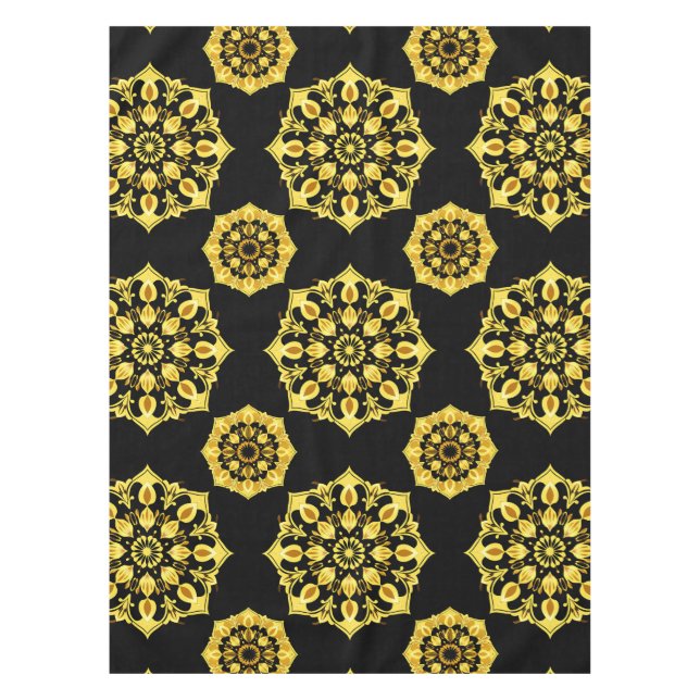 Golden Mandala Design With Symmetrical Patterns Tablecloth (Front)