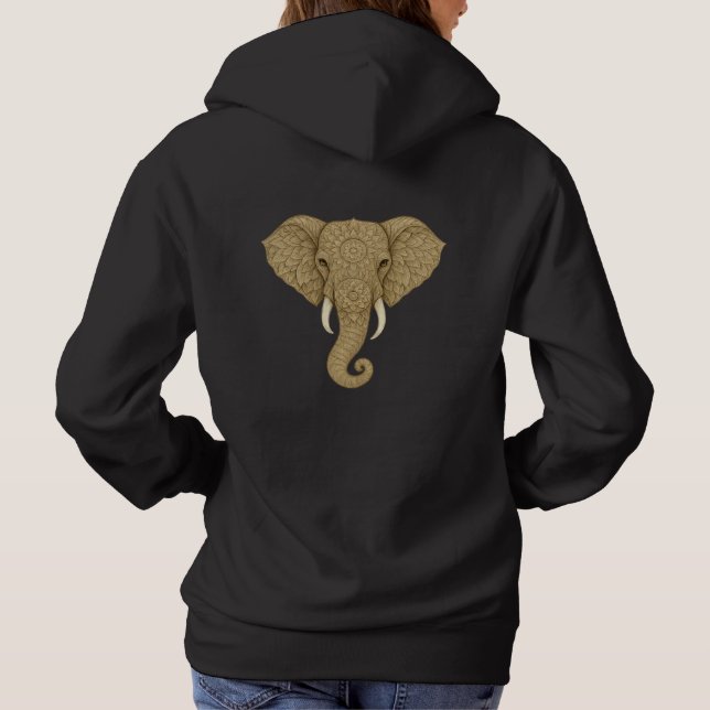 Golden Mandala Elephant - Boho Graphic Art Print Hoodie (Back)