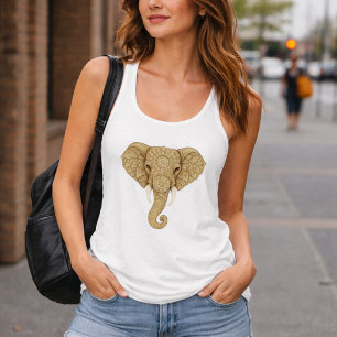 Golden Mandala Elephant - Boho Graphic Art Print Singlet