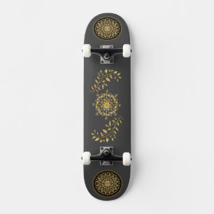 Golden Mandala Leaf Pattern Artistic Design Skateboard