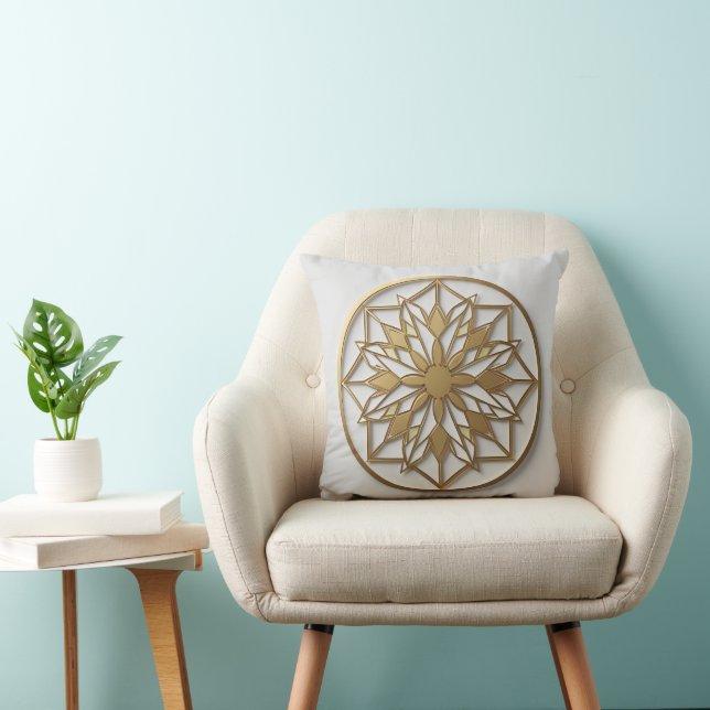 Golden Mandala Medallion | Elegant Throw Pillow (Chair)