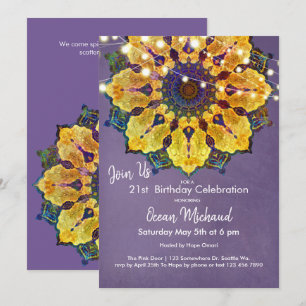 Golden Mandala   Modern Mandala Meditation, Purple Invitation