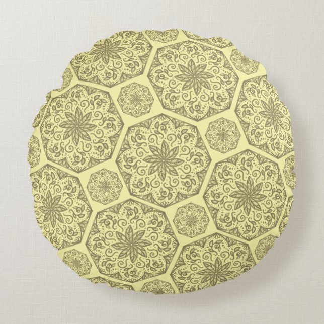 Golden Mandala Mosaic Pattern Throw Pillow (Front)