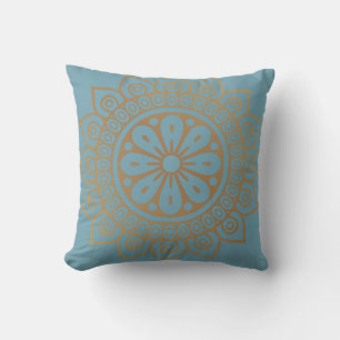 "Golden Mandala on Air Force Blue" Cushion