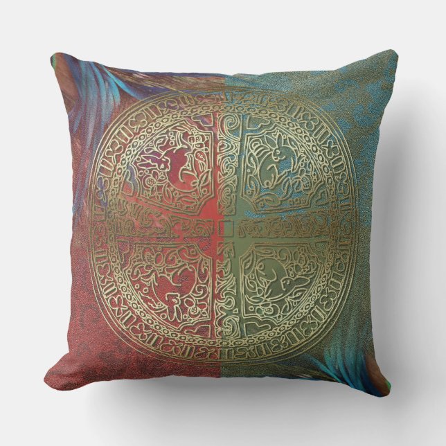 Golden Mandala On Feathers - Pillow (Front)
