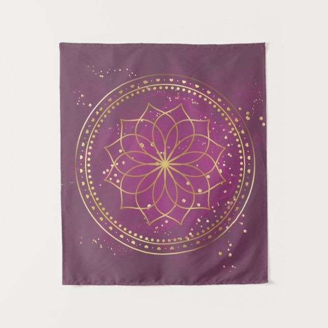 Golden Mandala on Plum | Elegant Sacred Geometry A Tapestry (Front)