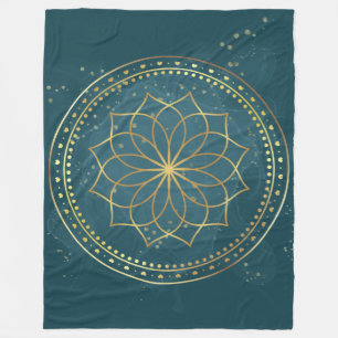 Golden Mandala on Teal Fleece Blanket