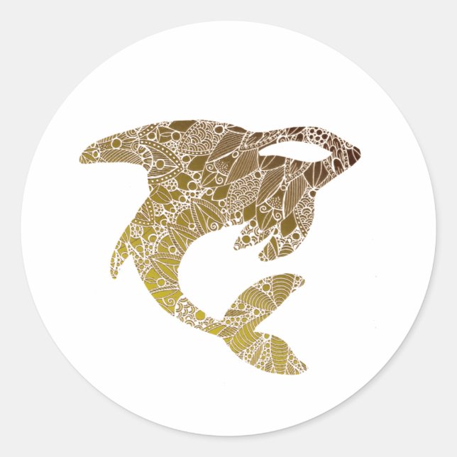 Golden Mandala Orca Classic Round Sticker (Front)