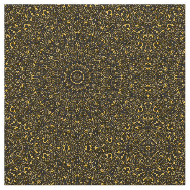 Golden Mandala Pattern with Radiant Symmetry Fabric (Close Up)