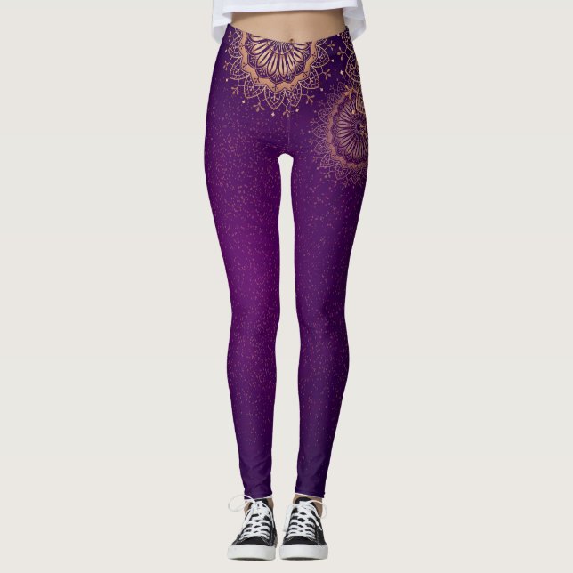  golden mandala purple Leggings (Front)