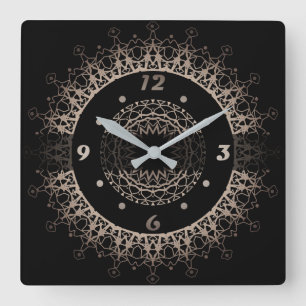Golden mandala square wall clock