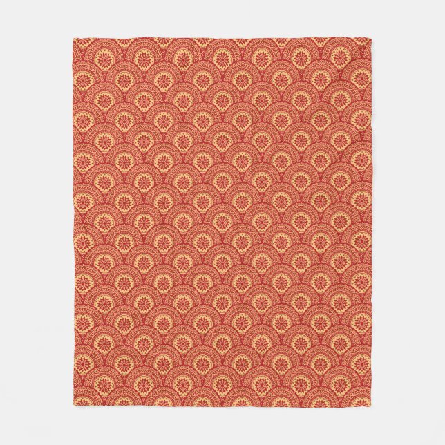 Golden mandala waves on red background fleece blanket (Front)