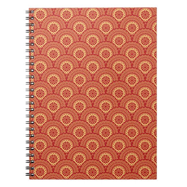 Golden mandala waves on red background notebook (Front)