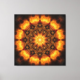 Golden Mandala with OM Symbol and flower of life Canvas Print