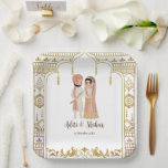 Golden mandap Indian border design Square  Paper Plate<br><div class="desc">Golden mandap Indian border design with cute Hindi couple square paper plate</div>