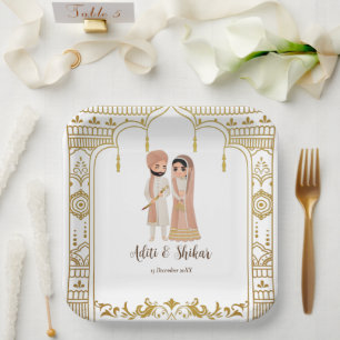 Golden mandap Indian border design Square  Paper Plate